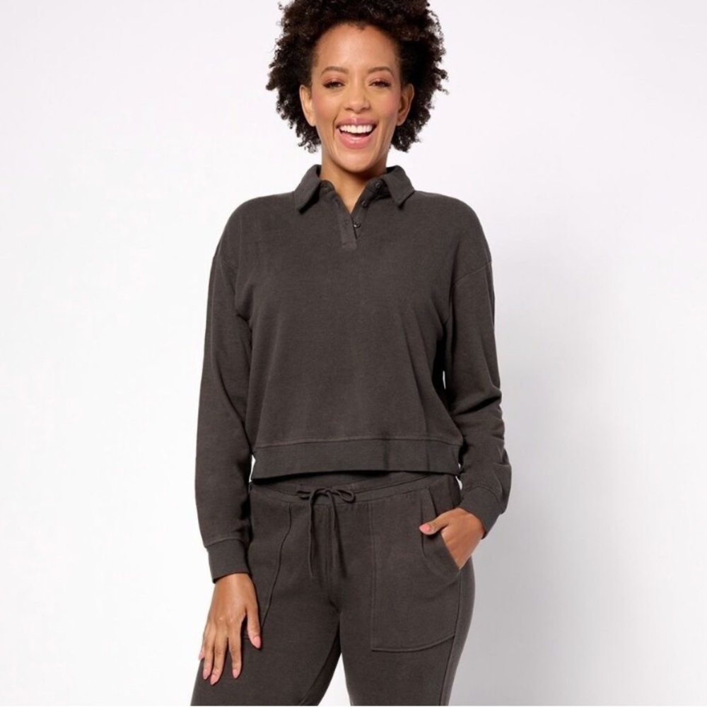 BAREFOOT DREAM Malibu Collection Carbon Collared Soft Button Top large petite